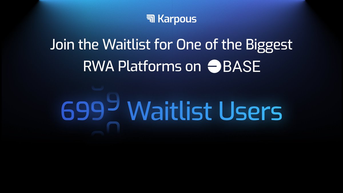 karpouscom's tweet image. We’re getting closer to the launch of our platform on @base and the waitlist numbers are skyrocketing!

It’s officially RWA season, and we’re here for it.

Sign up for early access: karpous.com