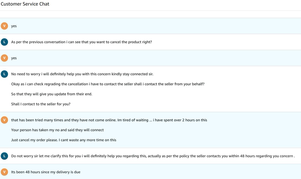 vshari's tweet photo. @AmazonHelp I think the inadequacies of the AI enabled customer service are clearly visible @amazonIN. Clearly being a loyal prime customer of over 15 years is useless in a AI Bot enabled world. https://t.co/tXFaxYLx2V