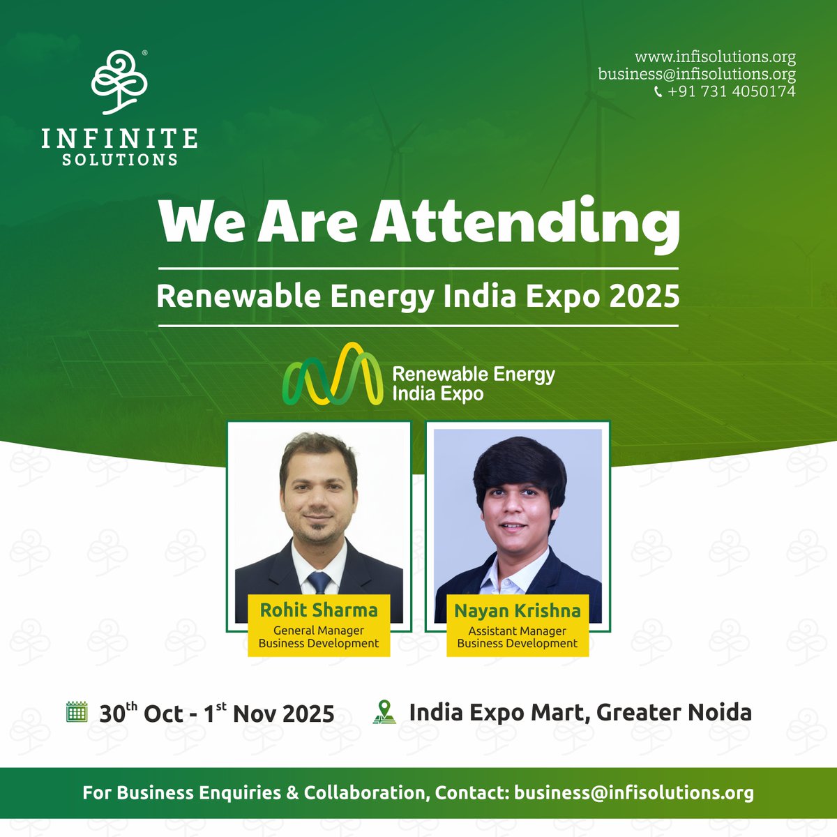 infi_sol's tweet image. 🌍 Catch Infinite Environmental Solutions at REI Expo 2025! 🌱

📍 Greater Noida | 🗓️ 30 Oct–1 Nov

Let’s connect on carbon consulting, IRECs, REC &amp;amp; power trading to drive India’s clean energy future. ⚡

#InfiniteSolutions #REI2025 #CleanEnergy #Sustainability #NetZero