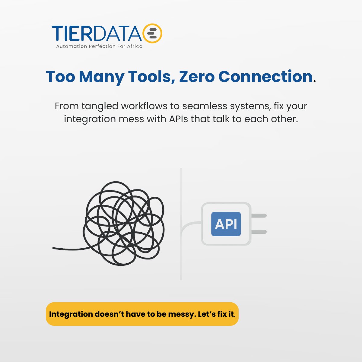 Tier_Data's tweet image. Every department has its own tool, but if they don’t talk to each other, you’re building integration debt.
With API-first builds, your systems connect, your data flows, and your teams scale together.

Let’s clean up the chaos. ⚙️

#IntegrationDebt #APIFirst #DigitalTransformation