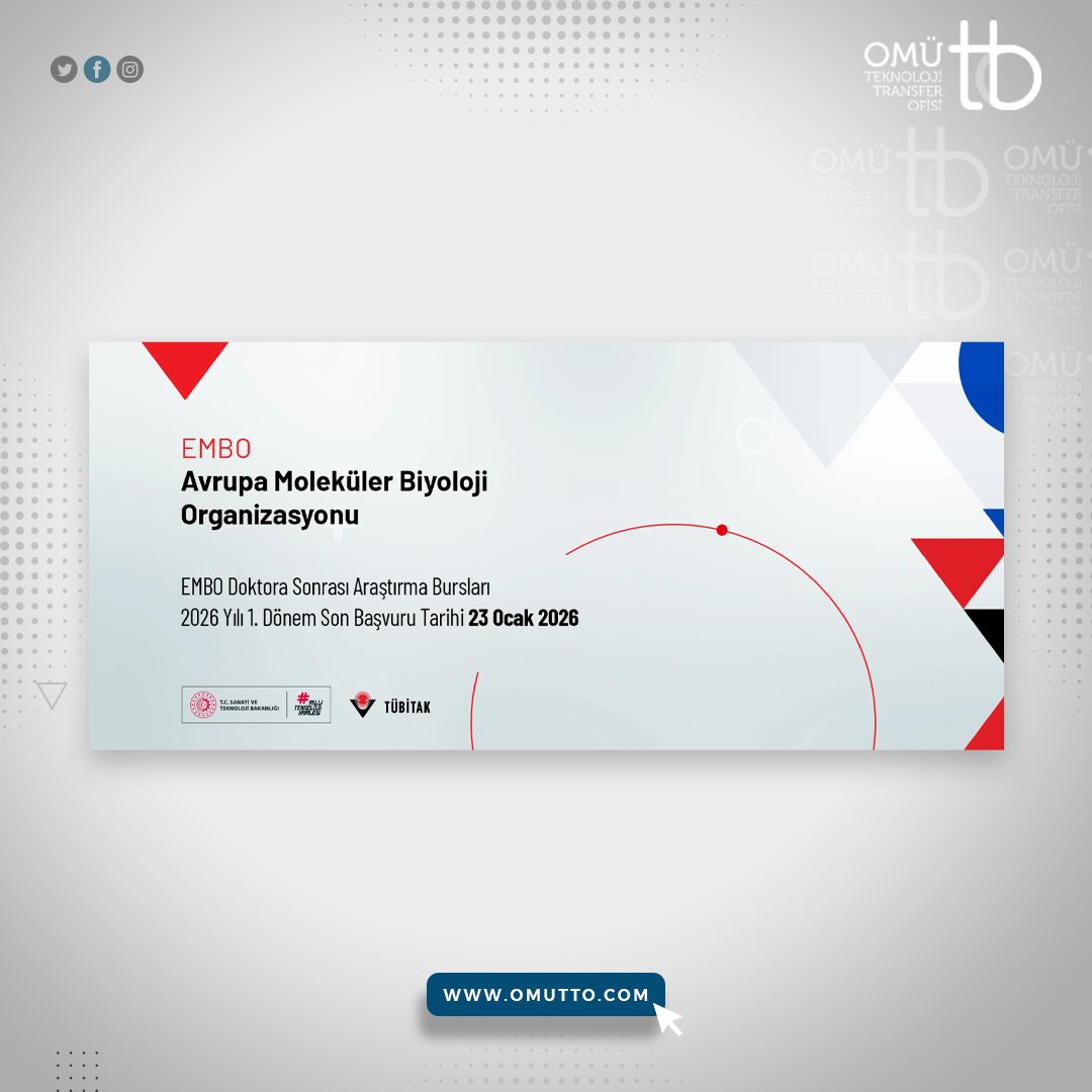 omu_tto's tweet image. 🔬 EMBO Doktora Sonrası Araştırma Bursu Başvuruları Açıldı!

📅 Son başvuru: 23 Ocak 2026

💡 Türkiye’de yürütücülüğü TÜBİTAK tarafından gerçekleştirilmektedir.

🔗 ufukavrupa.org.tr/tr/haberler/em…

#EMBO #TÜBİTAK #UfukAvrupa #PostDoc #Research #Science #Burs