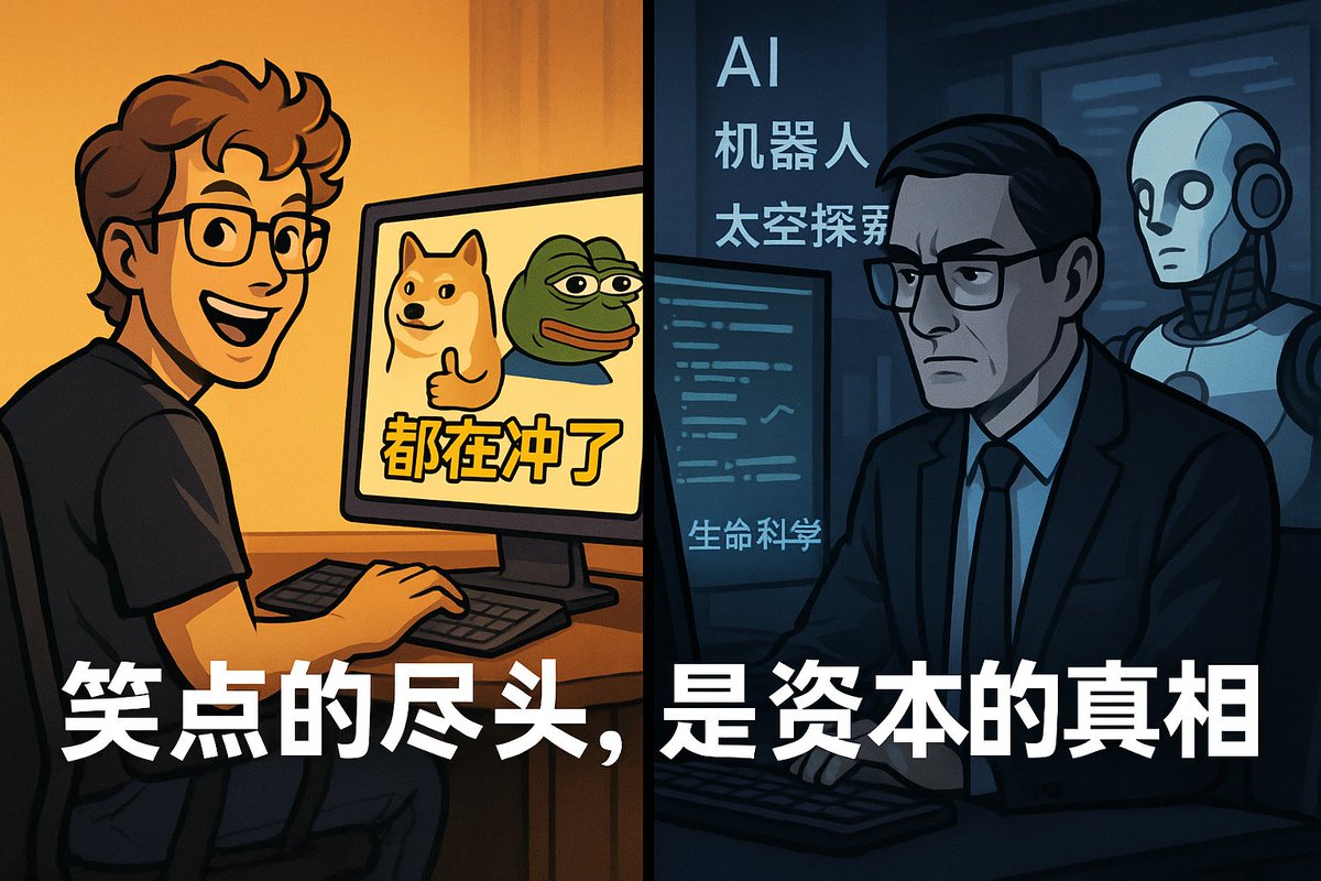 tanager2022's tweet image. 今天在群里看到一个段子： 

🐸币圈的投资：猫、狗、青蛙、一个中文表情包都能涨。
🤖美股的投资：AI、机器人、太空、生命科学，每个字都像白皮书。

  「笑点的尽头，是资本的真相。」这就是币圈人想要的吗？
#BUIDL 的使命 就在 让社区与文化为 web3 续命 @TagAIDAO @ipfun_ai