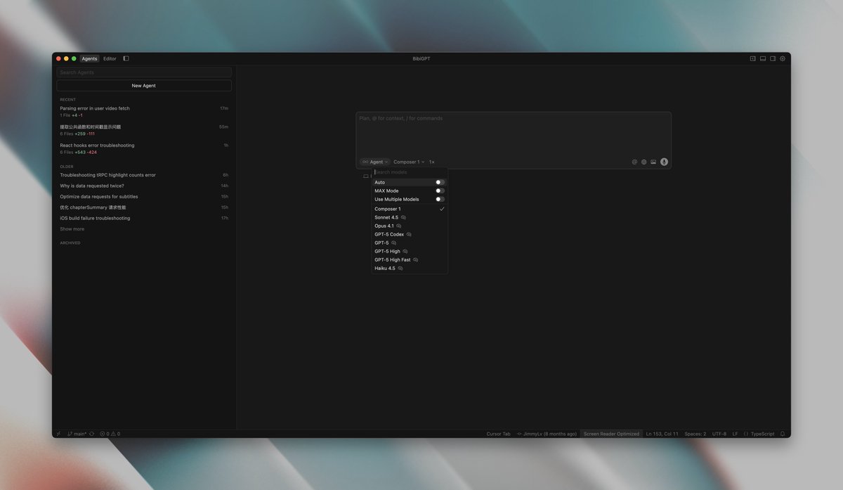 Caramba, estou usando o novo modelo no Cursor 2.0, Composer 1.
Isso é muito rápido...
Não há tempo para relaxar 😂