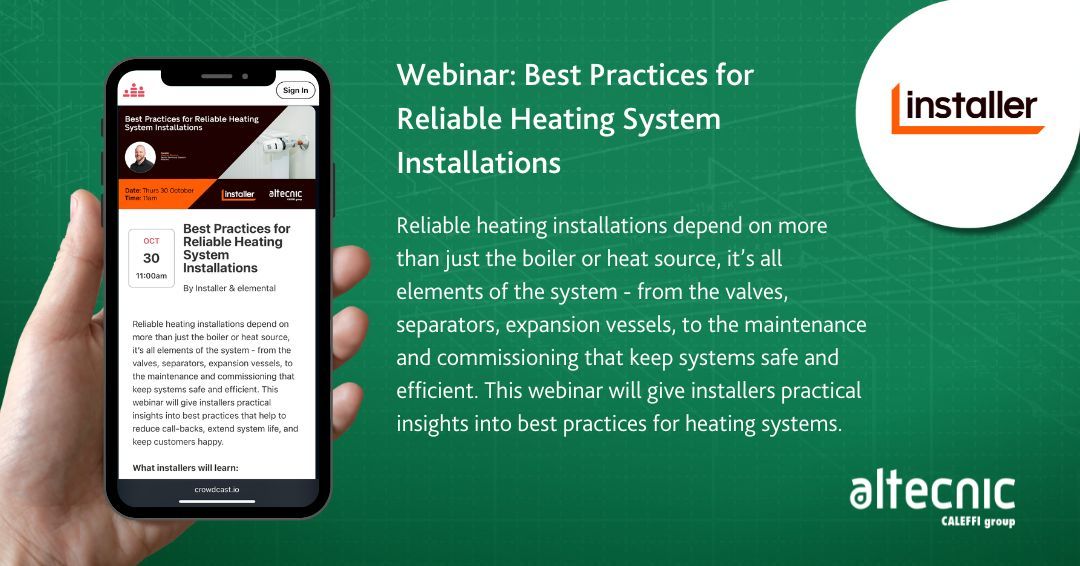 Join our Senior Technical Support Engineer, Steve Elsmore, for a webinar this morning at 11am. 

The webinar covers 'Best Practices for Reliable Heating System Installations'. 

Sign up now:

crowdcast.io/c/altecnic-30-…