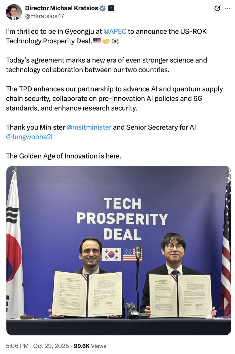 rothkopfAK's tweet photo. Great to see ๐ฐ๐ท๐ค๐บ๐ธ intensifying collab. in R&D with emphasis on fundamental science in recent #TechProsperityDeal. Note that Korean senior secretary on AI @JungWooHa2 (@official_naver) brings real academic street cred to the table (e.g. >5000 citation paper on GANs). Awesome! https://t.co/7xcdZgg7Hl