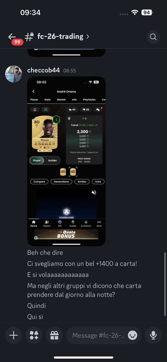 Fc26Trading's tweet photo. FUT 26 Make money! JOIN IN THE DISCORD GROUP! 
Onana +1500 EACH CARD! https://t.co/O0oFARzh2i #fut26 #fc26 #fifa #fifapoints #fc26trading #fc26compravendita #fc26tactics https://t.co/J3ZUfMQ5uI