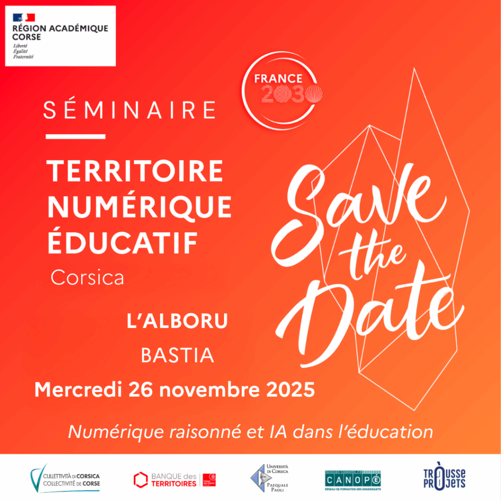 #Séminaire du #TNECorse
✨Placée sous le signe du #numérique raisonné et de l’IA au service des #apprentissages.
📅 Mercredi 26/11/2025
🕣 8h30-16h30
📍 Centre Culturel Alb’Oru – Bastia
🔗Inscription avant le 17/11/25 : dane.ac-corse.fr/numeriscontri/
🔍<a href="/accorse/">Académie de Corse</a> <a href="/Canope_2A/">Atelier Canopé Corse 2A</a> <a href="/UnivCorse/">Università di Corsica</a>