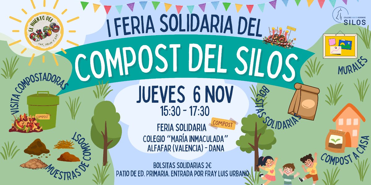DeleZgzEcoInt's tweet photo. Desde @SilosColegio ¡La cosecha de compost es un éxito: 238 kg! Ve a la Feria Solidaria del Compost con visitas al huerto, murales y bolsas de compost a donativo. Todo lo recaudado irá a un centro educativo de Valencia afectado por la Dana de 2024 #SilosCole #CompostSolidario https://t.co/b3izLckrIZ