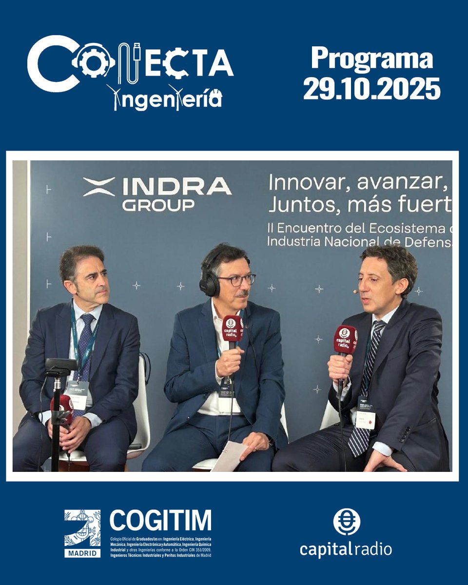 cogitimadrid's tweet image. 🎙️Ya puedes escuchar el podcast del programa de radio #ConectaIngeniería de esta semana, sobre el &quot;II Encuentro del Ecosistema de la Industria Nacional de Defensa&quot; organizado por  @IndraCompany. ¡No te lo pierdas!👇

▶️capitalradio.es/audio/6901e5df…