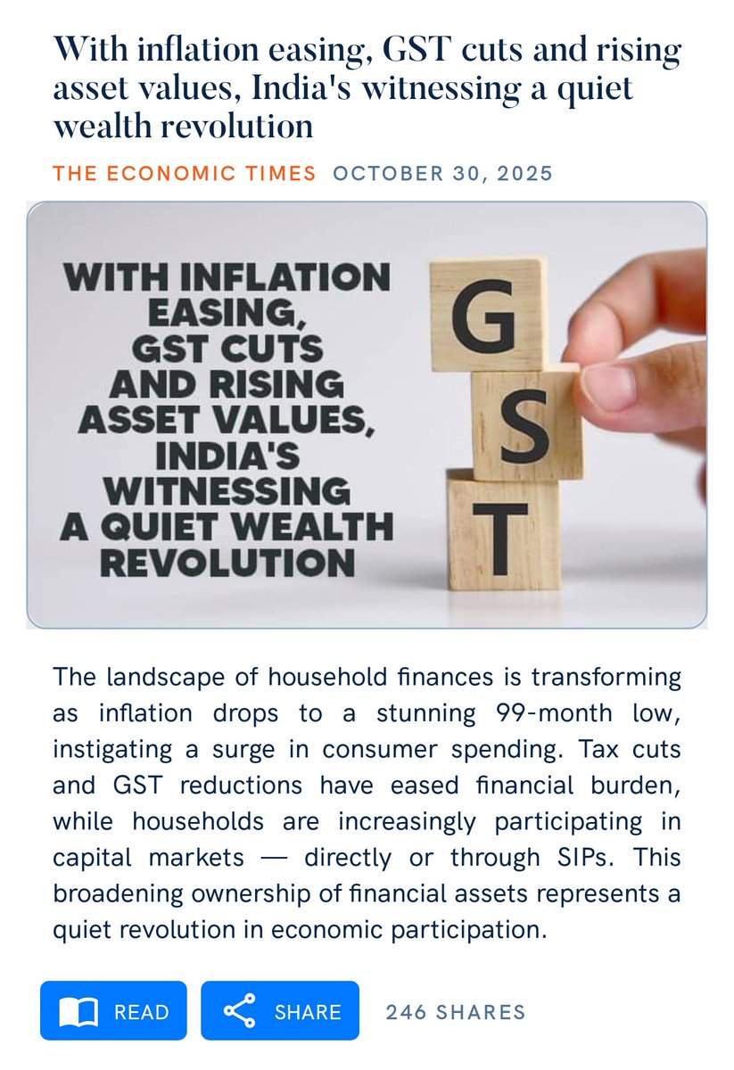 With inflation easing, GST cuts and rising asset values, India's witnessing a quiet wealth revolution
economictimes.indiatimes.com/opinion/et-com…

via NaMo App