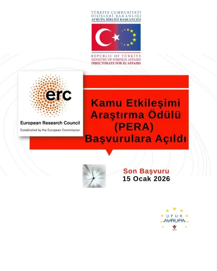 Avrupa Araştırma Konseyi (ERC), 10.000 Avro değerindeki Kamu Etkileşimi Araştırma Ödülü (ERC Public Engagement with Research Award) için başvurulara açıldı.

📅Son Başvuru: 15 Ocak

✍ Başvuru koşulları ve tüm detaylar için 👇
tinyurl.com/42utbhxj