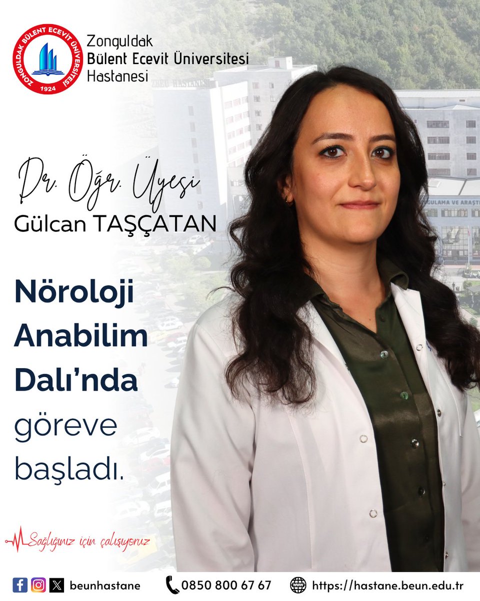 beunhastane's tweet photo. Zonguldak Bülent Ecevit Üniversitesi Hastanesi olarak akademik kadrolarımız büyümeye devam ediyor…

Dr. Öğr. Üyesi Gülcan Taşçatan Nöroloji Anabilim Dalı’nda göreve başladı. https://t.co/sBFkmWHVdn