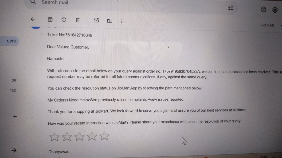 ManasKar25's tweet photo. @JioMart_Support Still the issue is not resolved yet!
But you guys sent me a mail issue that has been resolved.
What is going on. https://t.co/UpEl8CjYua