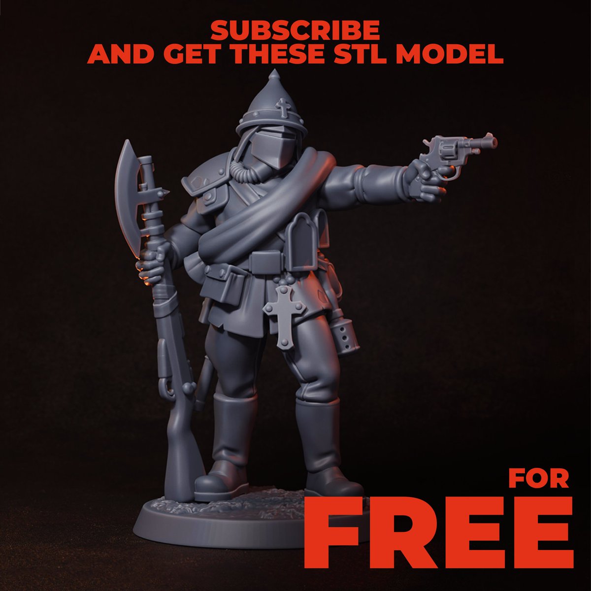 Hey everyone! 

Meet the first soldier from Oskolsk Vanguard — a set of modular 3D-printable models crafted for 28mm grimdark tabletop wargaming, set in a war-torn reality of eternal trench warfare.

Download the free model and join the trenches!
pungaminiatures.com/oskolsk