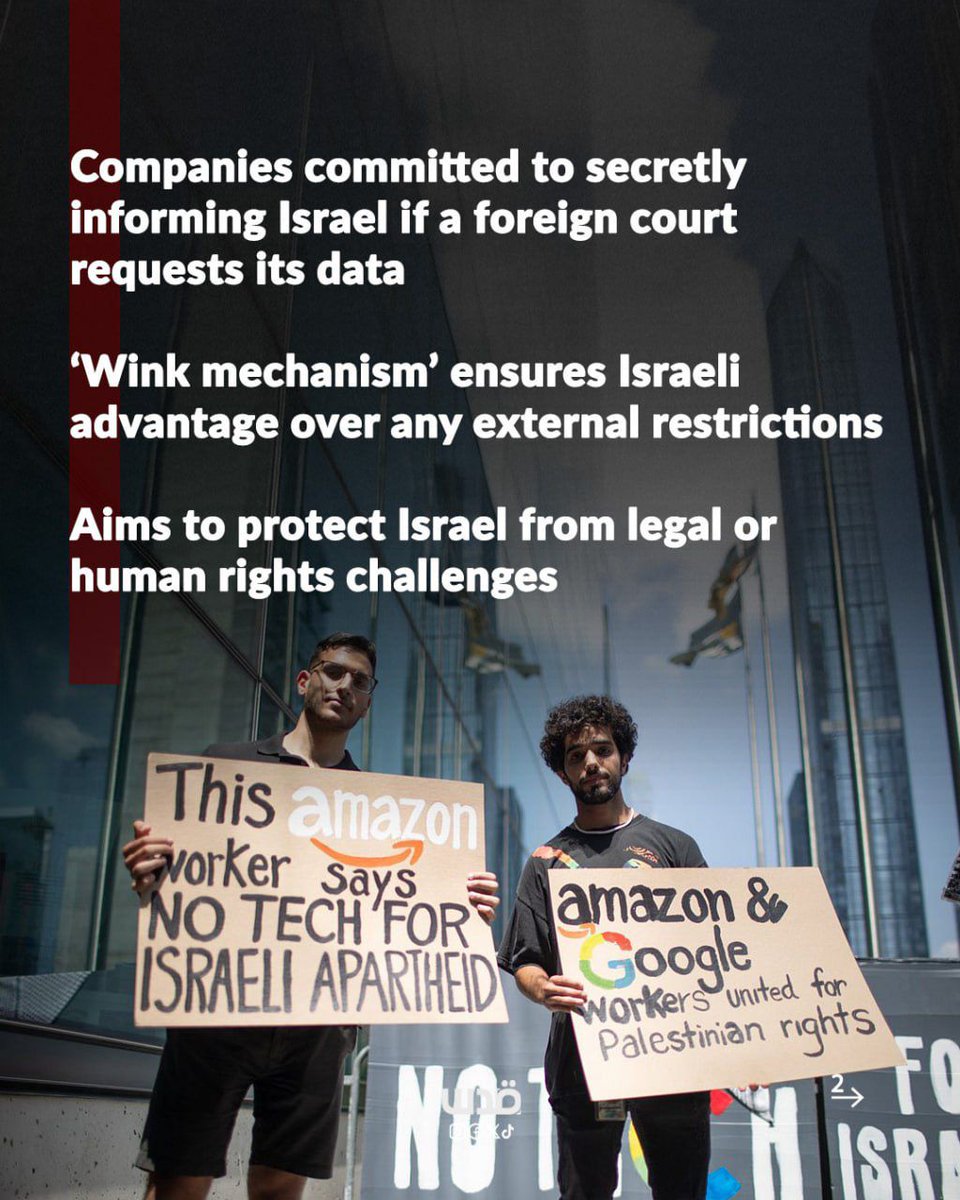 Lauara_It's tweet image. A new investigation reveals that the #ProjectNimbus contract between #Israel, #Google, and #Amazon grants Israel unrestricted access and privileges over cloud data and services, including a secret mechanism to notify Israel if foreign courts demand its data.

Disgusting