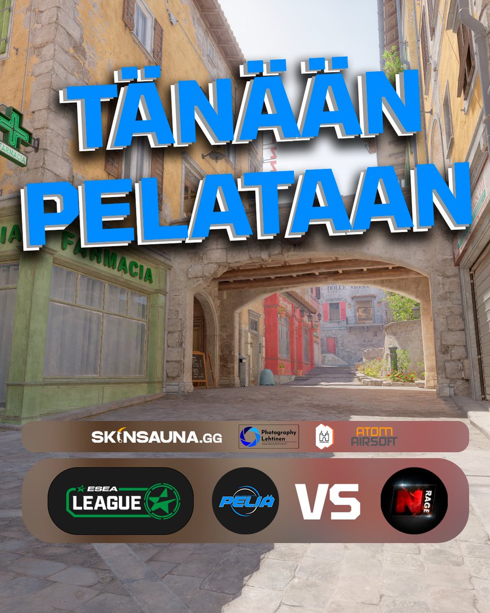 🔵PELIPÄIVÄ🔵

Viikon toinen ESEA matsi edessäpäin🔭 Voittoja kaivataan kipeästi, joko tänään tappioputki päättyy? 

🏆ESEA Main
🕘21:00
📺twitch/pelia_ry
🎙 <a href="/lehtinent_/">Fuliq</a>
📞Haastattelussa <a href="/AnttiVuorela_CS/">An7za</a> 

#esportsfi #PELIÄ