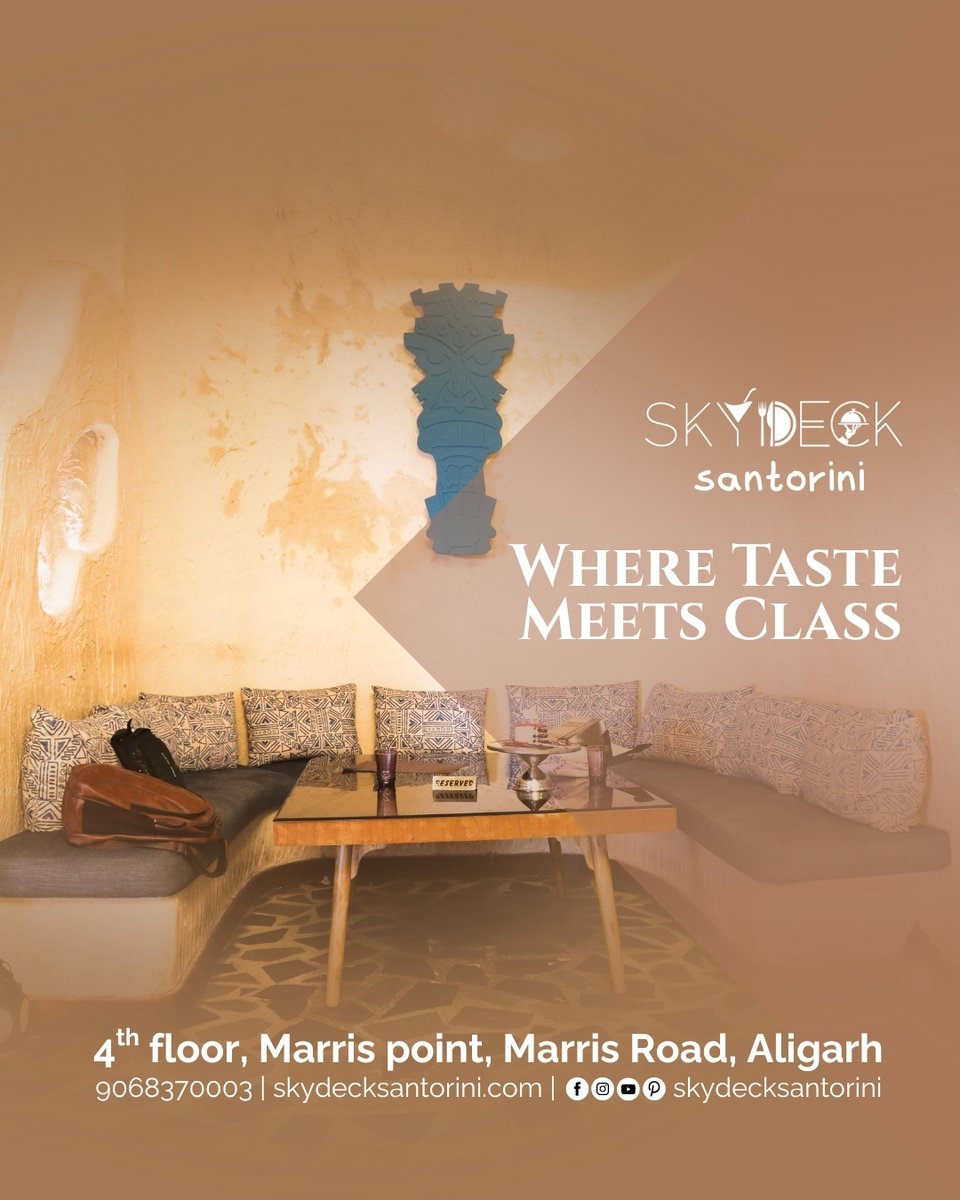 skydecksantorin's tweet image. Relish taste that defines class. From ambiance to cuisine, everything speaks sophistication. 🍷Book your evening now and enjoy taste beyond ordinary! 
📷For more info -: skydecksantorini.com 📷#skydecksantorini #Aligarh #LuxuryDining #SantoriniViews
