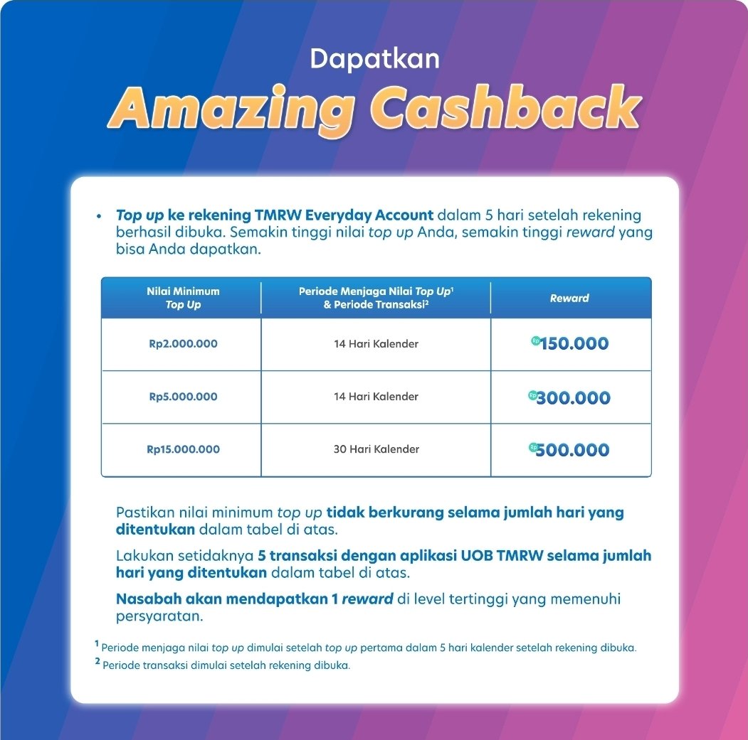 rahasia0099's tweet image. Isi Saldo dan Tahan Selama 14 Hari
- 2jt dapat bonus 150k
- 5jt dapat bonus 300k

Isi Saldo dan Tahan Selama 30 Hari
- 15jt dapat bonus 500k

jangan lupa transaksi qris 5x ya

#promobank #bankuob #tmrwuob #promotiktok #nabung