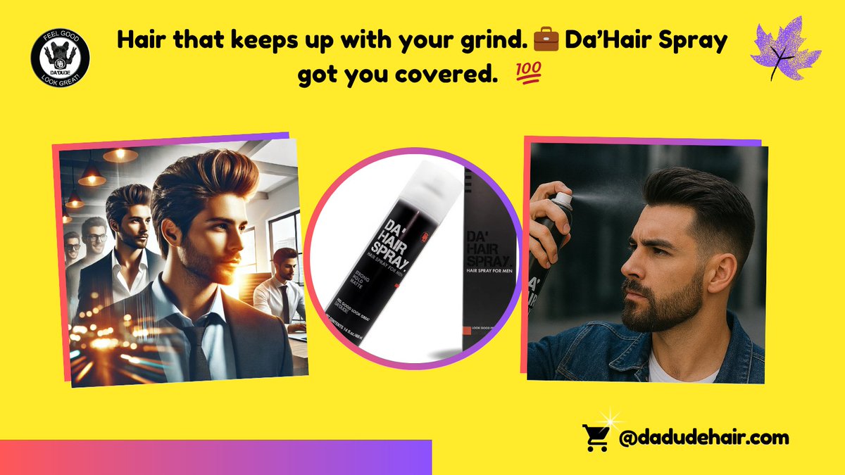 DaDudeyounghair's tweet image. Hair that works as hard as you do. 💼  Da’Hair Spray = strong hold, citrus-fresh confidence.  ✨🌟
Would you call your style low-maintenance or high-effort? 
#MensHairCare #GroomingRoutine #StrongHold #PremiumStyle