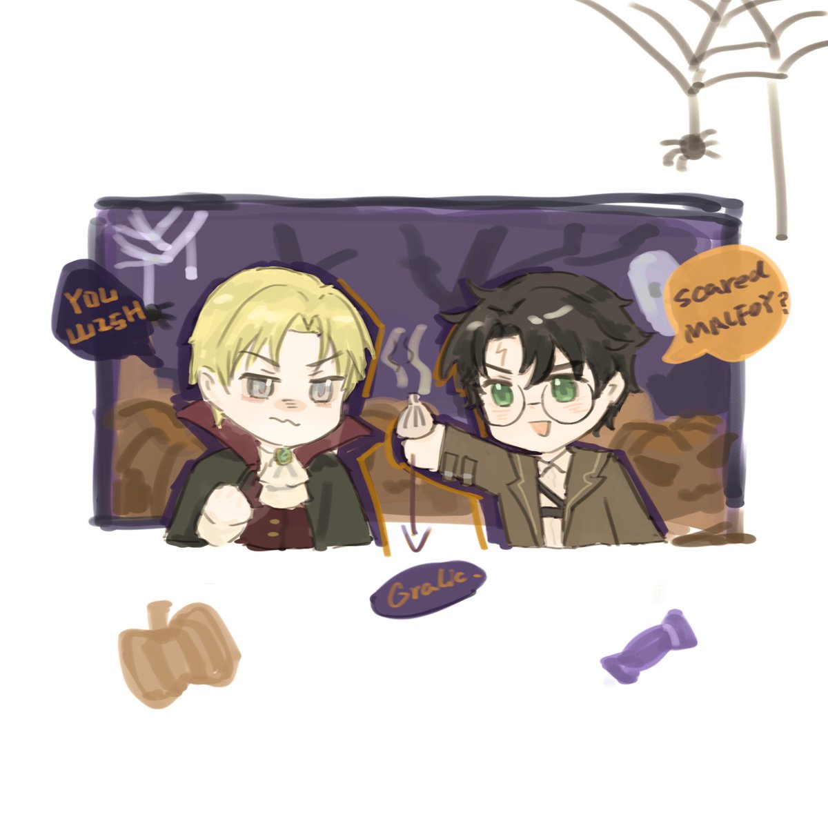 sanshiZ33's tweet photo. -Scared Malfoy？
-You wish.
🎃👻👻

#dmhp  #drarry https://t.co/SNoE7hxhvY