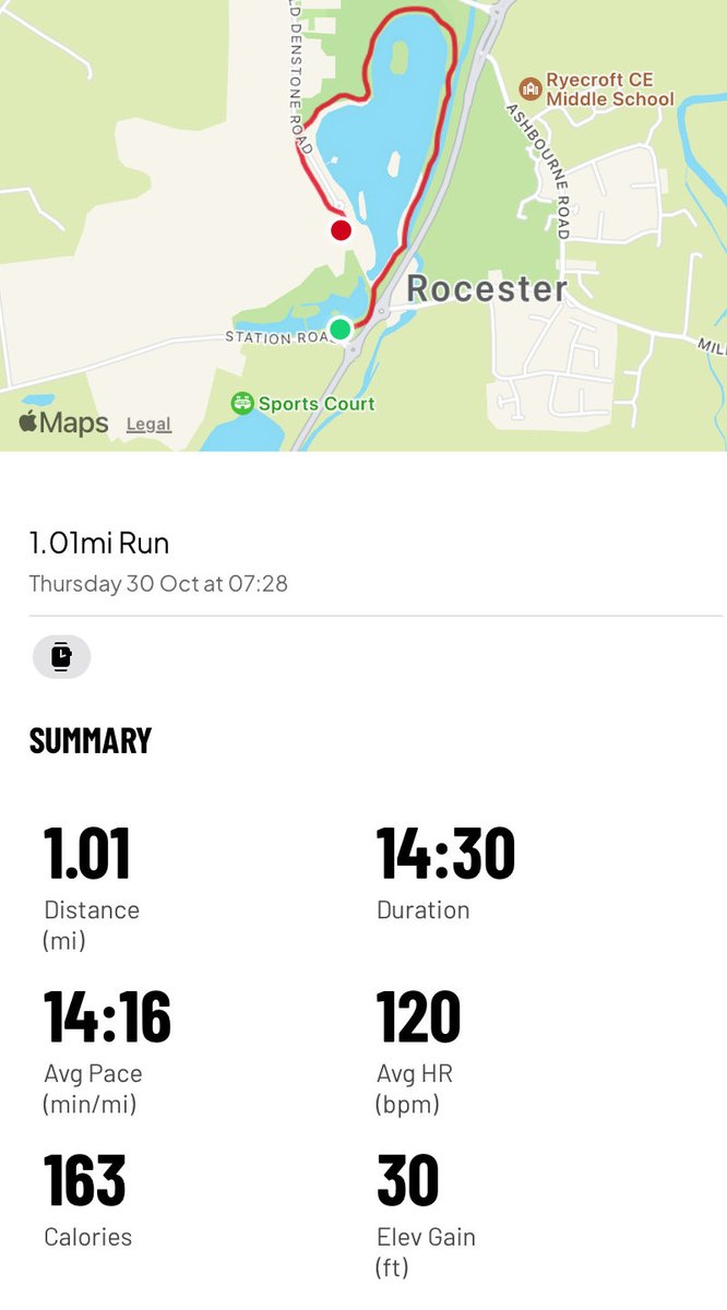 KeithSandie's tweet image. #RunForFun Nice early morning “easy run” around the lakes. Lovely fresh morning, suprised how many people were out walking or running so early tbh. HR all good so pleased with that 😊👏