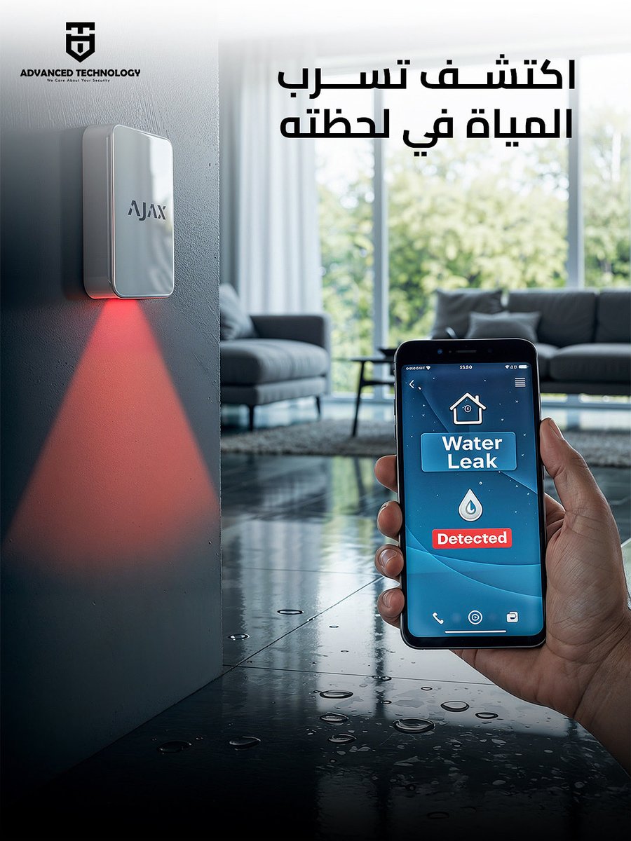 Advancedte's tweet photo. مع نظام كشف تسرب المياه من Advanced Technology،
أي تسرب يُكتشف فورًا ويتم إرسال إشعار لحظي على جوالك ⚡

تحكم، راقب، واحمِ منزلك قبل ما الضرر يحصل.

🖤 Advanced Technology — لأن الأمان يبدأ من التفاصيل.

📍اكتشف حلولنا عبر موقعنا:
https://t.co/bhm9SXkB94 https://t.co/OJ51T47ZNJ