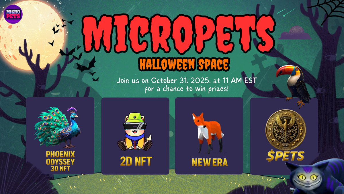 <a href="/MicroPets_io/">MicroPets 🐶</a> Halloween Space 🎃

🕒 Join us on October 31, 2025, at 11 AM EST for a fun-filled Halloween Space packed with prizes, spooky vibes, and community games!

📍 A community event &amp; anyone can join!
👾 With some “Games” &amp; win prizes!

🏆 For starters, win a 3D NFT by