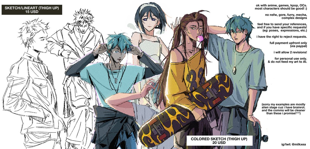milkxea's tweet photo. made a rushed commissions sheet, opening 2 slots for now! 🙏🏼 tysm in advance if you choose to commission me, i will do my best.. 
feel free to dm too if anything is confusing!
#ArtCommission #commissionsopen https://t.co/whq9JF4BGt