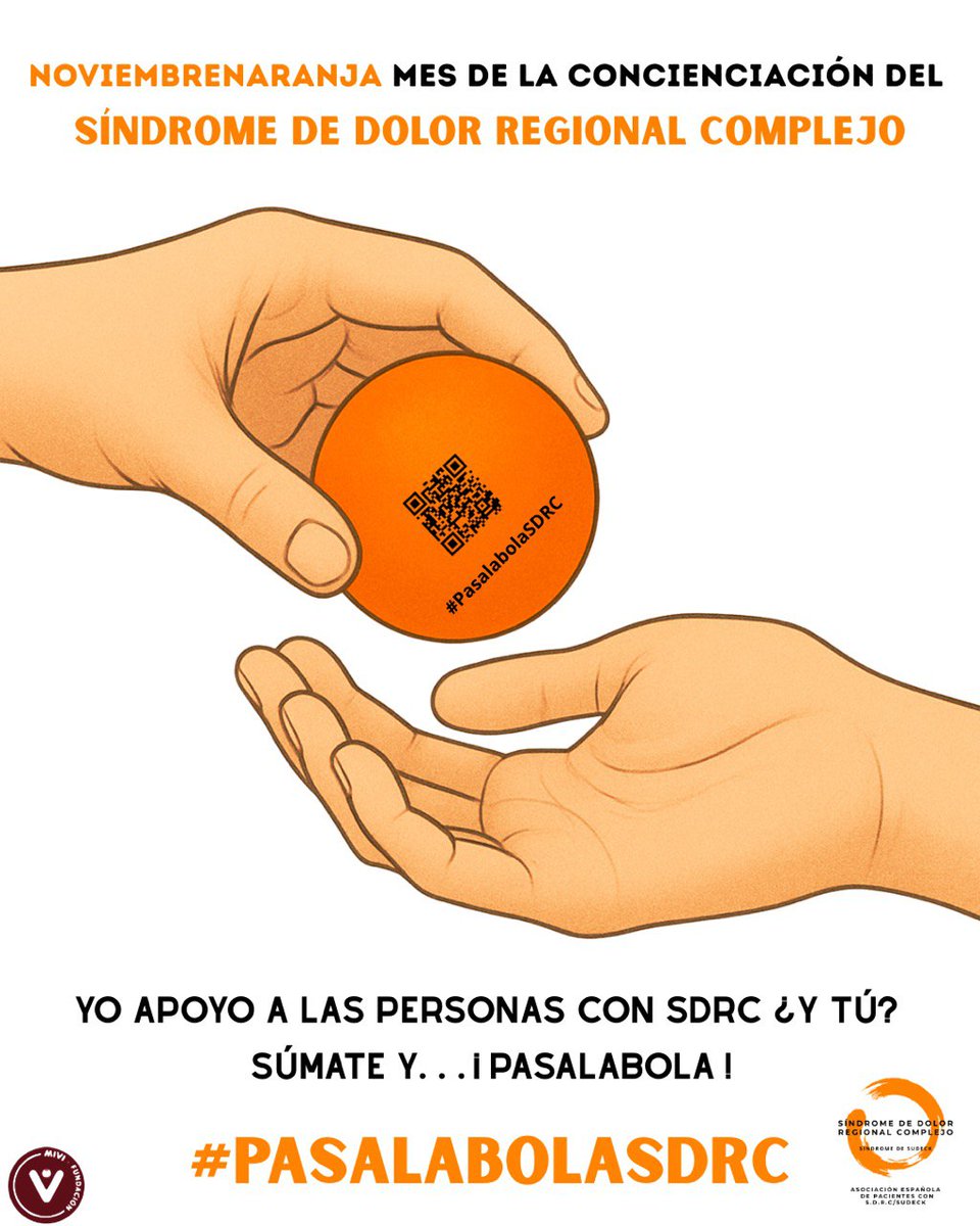 🟠 Noviembre Naranja: mes del Síndrome de Dolor Regional Complejo (SDRC), un trastorno crónico que causa dolor intenso tras lesiones o cirugías sobre todo a mujeres de 40-60 años. Súmate a la Asociación Española de pacientes con SDRC/Sudeck y #PasaLaBolaSDRC

#NoviembreNaranja