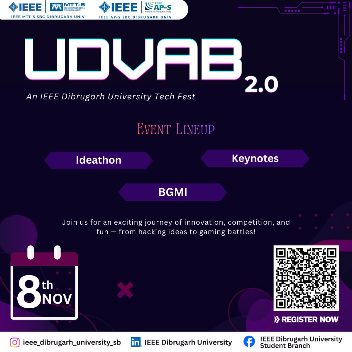 DuMttieee's tweet photo. 🚀 Get Ready for UDVAB 2.0!
The ultimate IEEE Dibrugarh University Tech Fest is back — bigger, bolder, and more exciting! 
 💭 Ideathon | 🎤 Keynotes | 🎮 BGMI
📅 Date: 8th November
Register Now: https://t.co/5db8udOse3
#UDVAB2 #IEEE #DibrugarhUniversity #TechFest https://t.co/N9xRNvhtFa