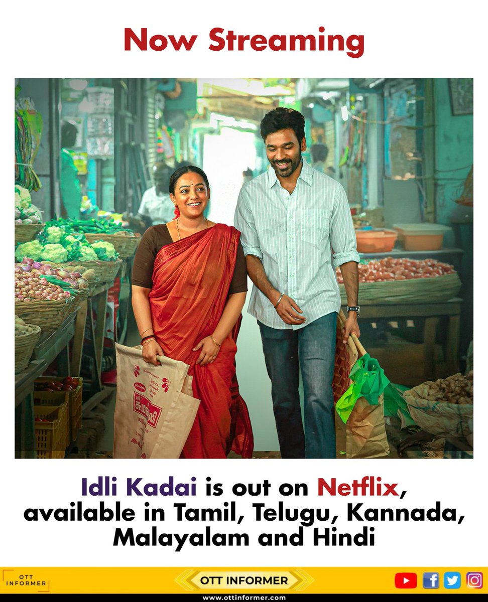 OTTInformer's tweet image. Idli Kadai! 

#idlikadai #netflix #NetflixAddict #NetflixAndChill #NetflixMovies #dhanush #ott #OTTRelease #ottinformer