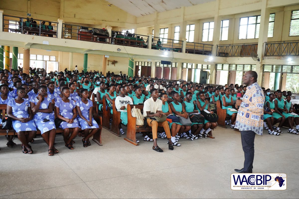 WACCBIP_UG's tweet photo. Day 4 and the final stop of the 2025 WACCBIP SHS Outreach! 

We’re in the Bekwai Municipality, hosted by SDA SHS, Bekwai, with Wesley SHS, St. Joseph SHTS, and Apagya Community Day SHS joining in.

The session opened with remarks from Hon. Salifu Issaka, MCE for Bekwai, who inspired students to study diligently and pursue excellence. 
Dr. Amuzu then followed with an engaging talk on his journey to becoming a scientist. 

#WACCBIPGoesAshanti #STEMEducation #InspiringFutureScientists #WACCBIPOutreach