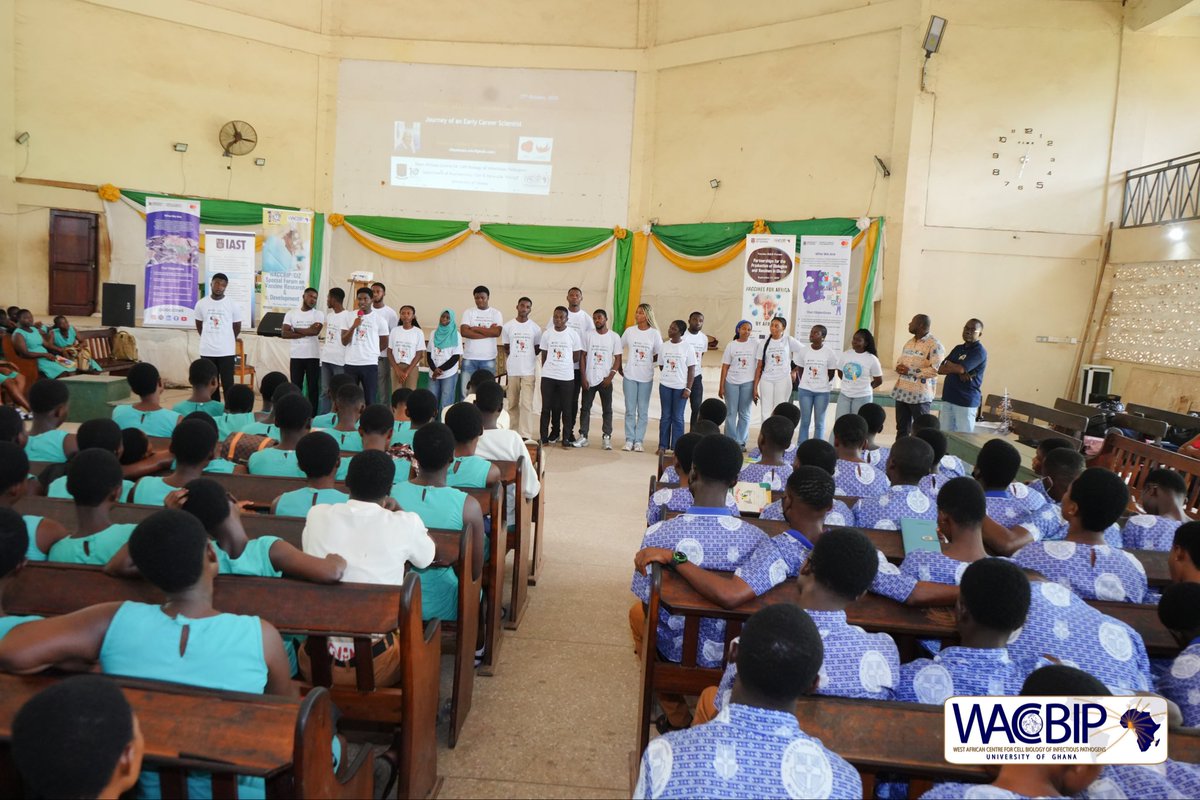 WACCBIP_UG's tweet photo. Day 4 and the final stop of the 2025 WACCBIP SHS Outreach! 

We’re in the Bekwai Municipality, hosted by SDA SHS, Bekwai, with Wesley SHS, St. Joseph SHTS, and Apagya Community Day SHS joining in.

The session opened with remarks from Hon. Salifu Issaka, MCE for Bekwai, who inspired students to study diligently and pursue excellence. 
Dr. Amuzu then followed with an engaging talk on his journey to becoming a scientist. 

#WACCBIPGoesAshanti #STEMEducation #InspiringFutureScientists #WACCBIPOutreach