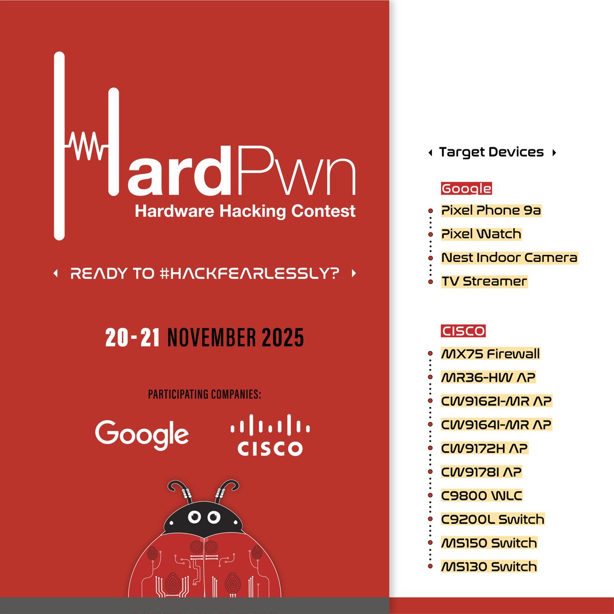 hardwear_io's tweet image. Life, uh, finds a way…and so do our targets! 😎 #hackfearlessly 

HardPwn’s new targets are now live; everyday usage devices that demand responsible hands. Handle with care!

Know More: hardwear.io/netherlands-20…

#HardPwn #hw_ioNL2025 #hardwaresecurity