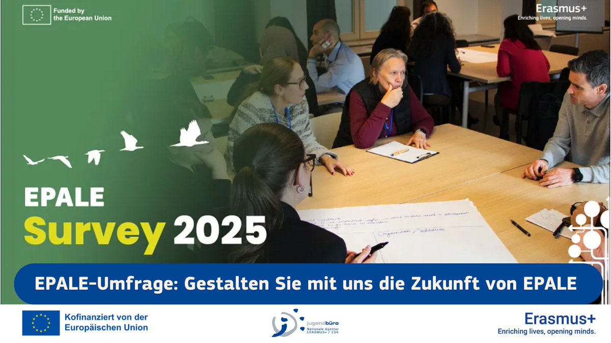 Einladung an alle Erwachsenenbildner:innen:
Ihre Meinung zählt! 💡

Nehmen Sie an der #EPALE-Umfrage 2025 teil und helfen Sie uns, die Zukunft der Plattform mitzugestalten und noch besser auf Ihre Bedürfnisse einzugehen.

👉 Jetzt teilnehmen: bit.ly/3X1vloP