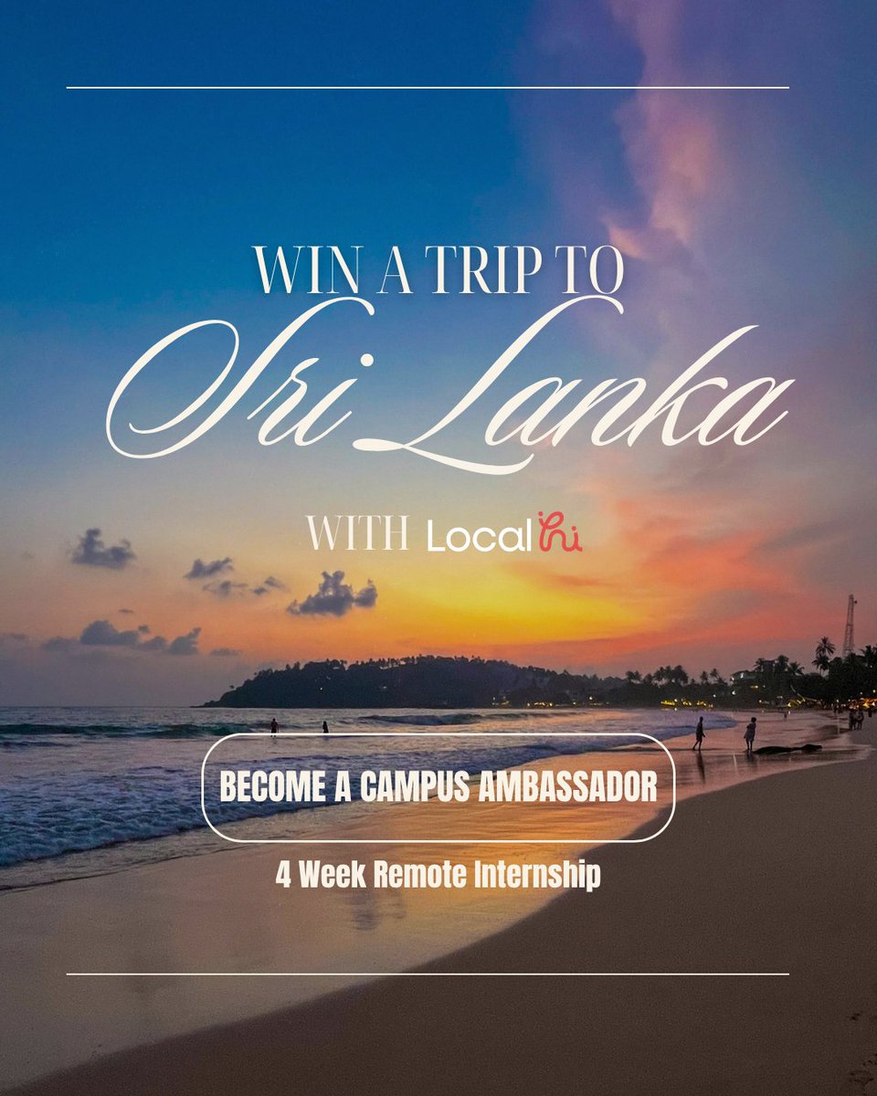 TravelLocalHi's tweet photo. Win a free trip to Sri Lanka! 🌴
Become a LocalHi Campus Ambassador—spread the joy of slow, meaningful travel.
Remote | 4 weeks | Certificate + trip for top performer
Love travel &amp; digital marketing?
Apply now! #LocalHi #TravelInternship https://t.co/JQstDfBeMY https://t.co/RHQLt74Qfm
