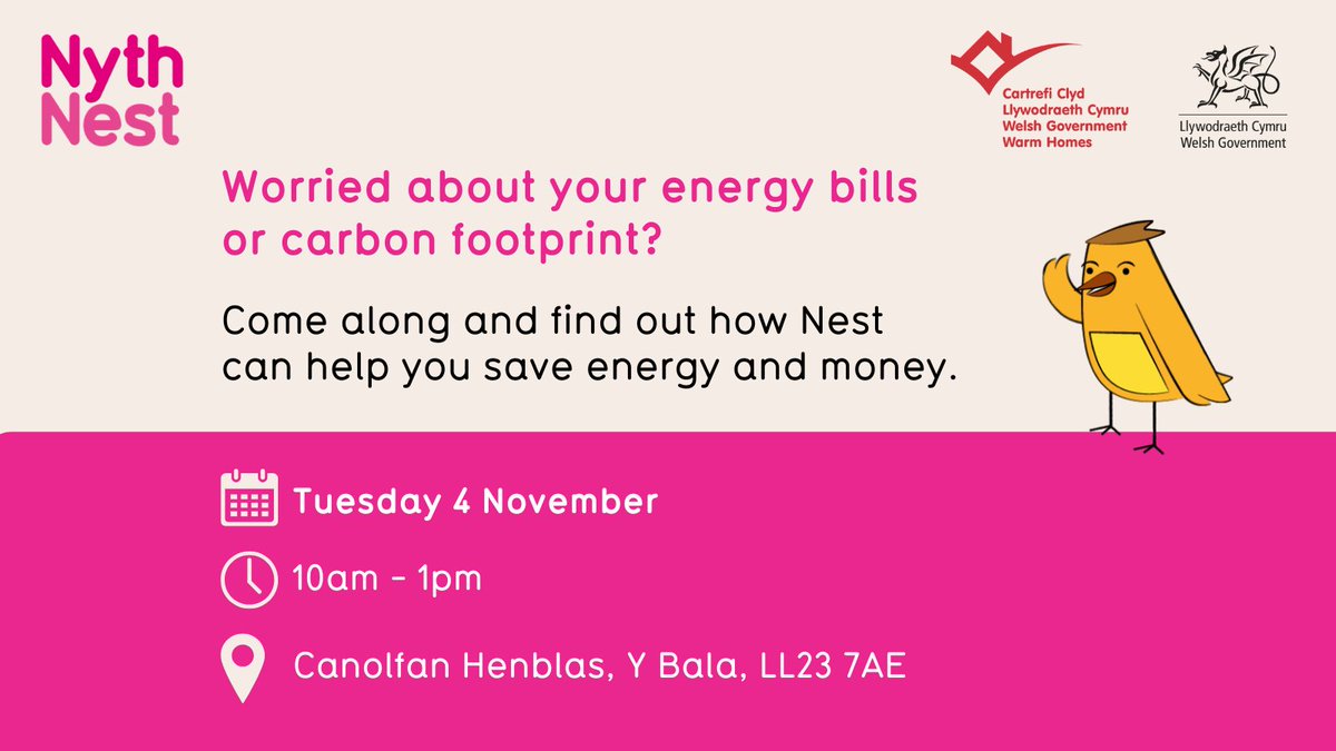 📣 Come and chat to us.

Our colleague Dylan will be at <a href="/CanolfanHenblas/">Canolfan Henblas</a> on Tuesday to answer your energy bill questions.

⏰ 10am - 1pm 
📍 Canolfan Henblas, Y Bala, LL23 7AE