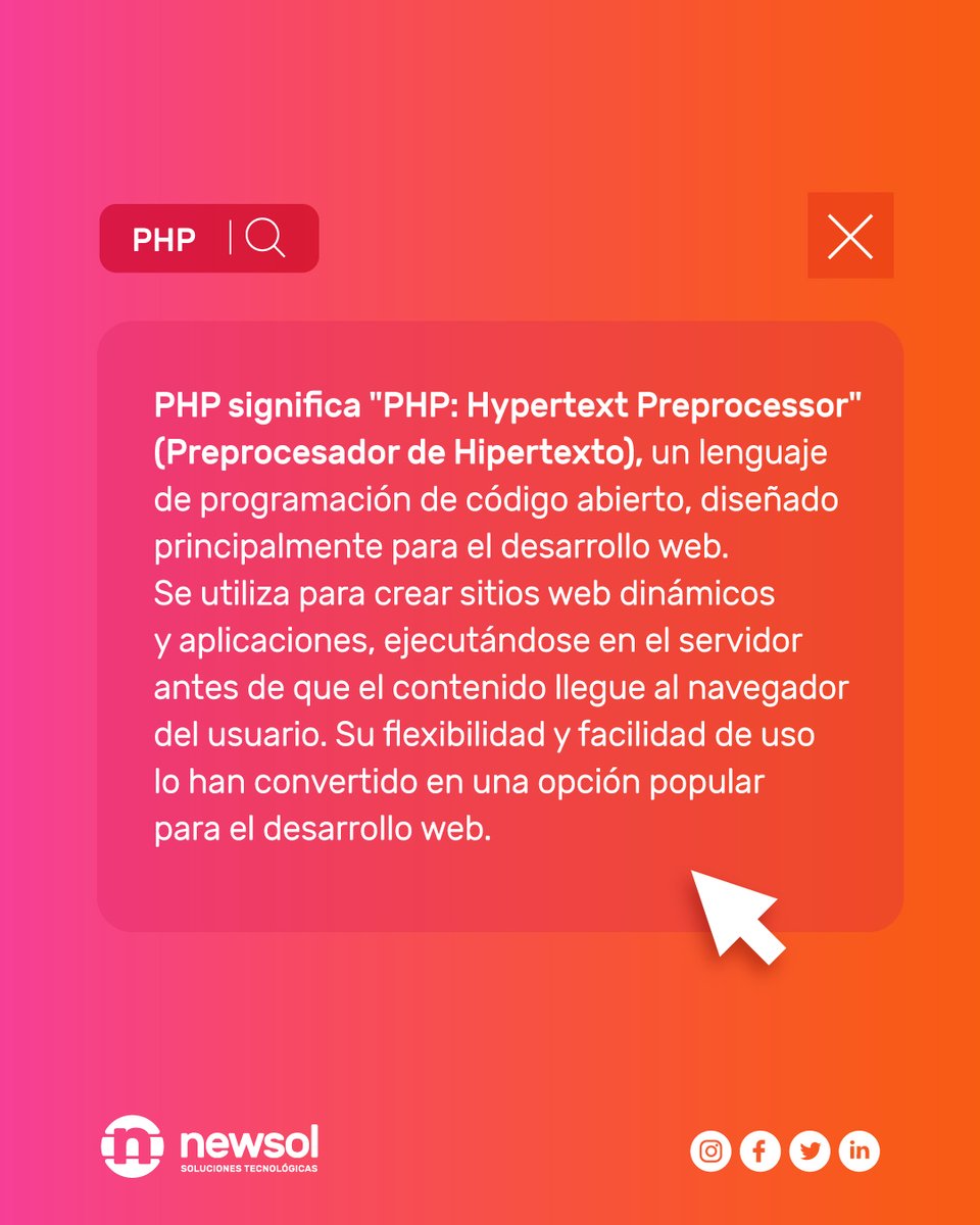 NewSolGroup's tweet image. Muchos escuchamos este término, sobre todo en charlas entre desarrolladores. Hoy vas a conocer lo que significa el lenguaje PHP y por qué es tan popular en aplicaciones y sistemas que utilizamos. #DiccioIT #PHP #LenguajeDeProgramación #SomosTecnología #SomosNewsol