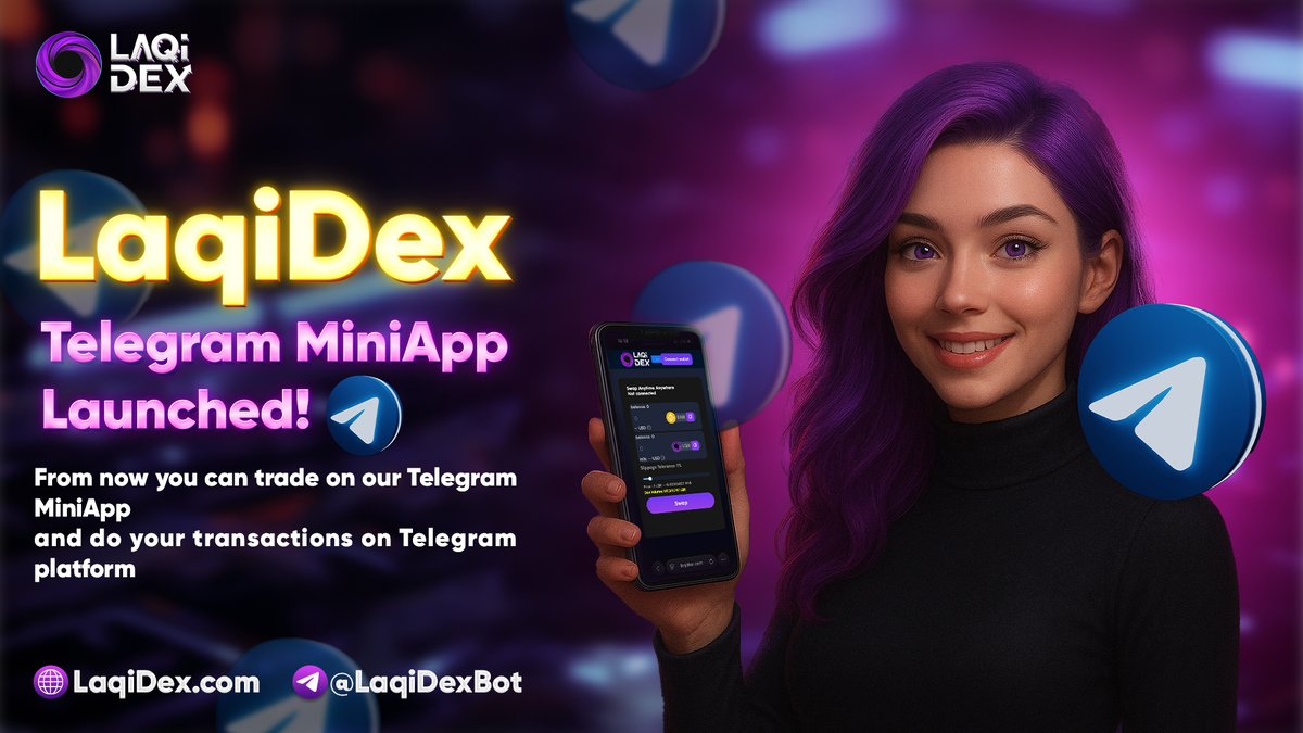 LaqiraProtocol's tweet photo. 📢 Official Announcement: LaqiDex Telegram Mini App is LIVE!

We’re excited to announce the official launch of the #LaqiDex Telegram Mini App (TMA). Bringing the power of decentralized trading right inside your Telegram chats!

👉 Start swapping now: https://t.co/ft6XTexm2r

No apps. No browser tabs. No friction.
Just pure DeFi trading, one tap away. ⚡️