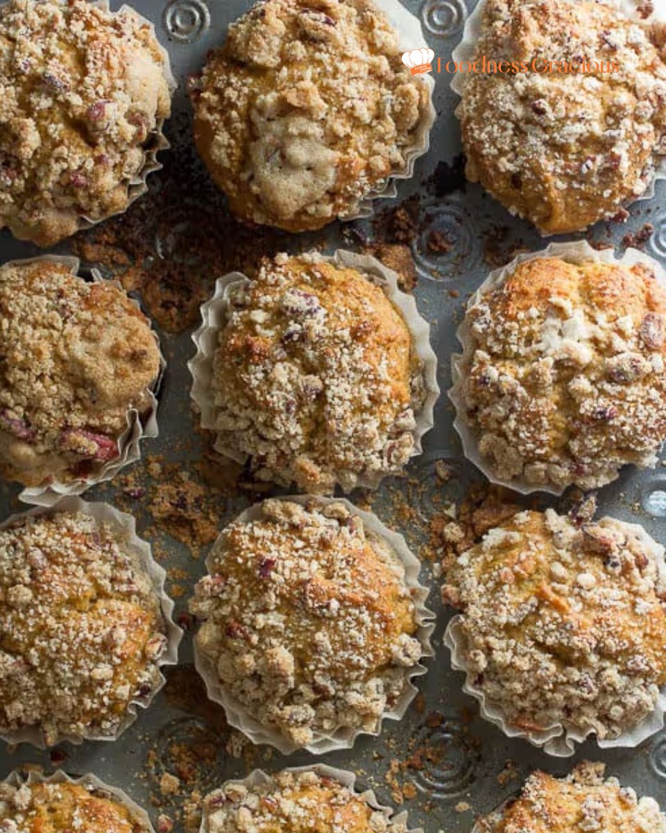 Start your morning with a bite of fall 🍂

These Pumpkin Muffins with Pecans are soft, nutty, and perfectly spiced 🎃✨

👉 foodnessgracious.com/recipes/simple…

#PumpkinMuffins #FallRecipes #BakingSeason #FoodnessGracious
