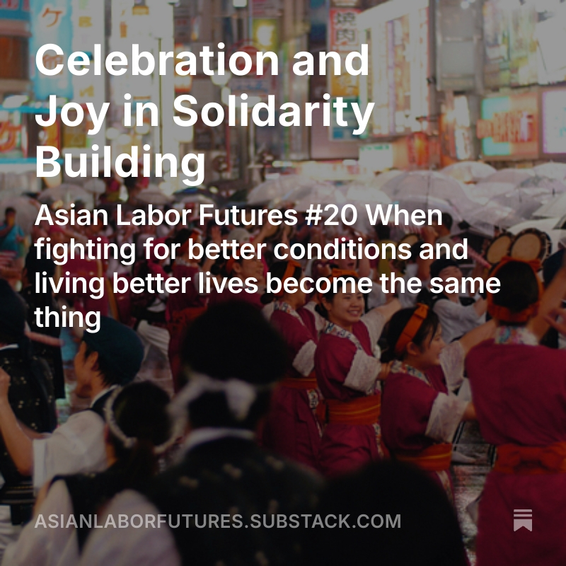 There’s something bosses have always understood better than us: the festival is more dangerous than the protest itself. That’s why bosses would rather sponsor festivals and keep them under their watchful eyes! asianlaborfutures.substack.com/p/celebration-…