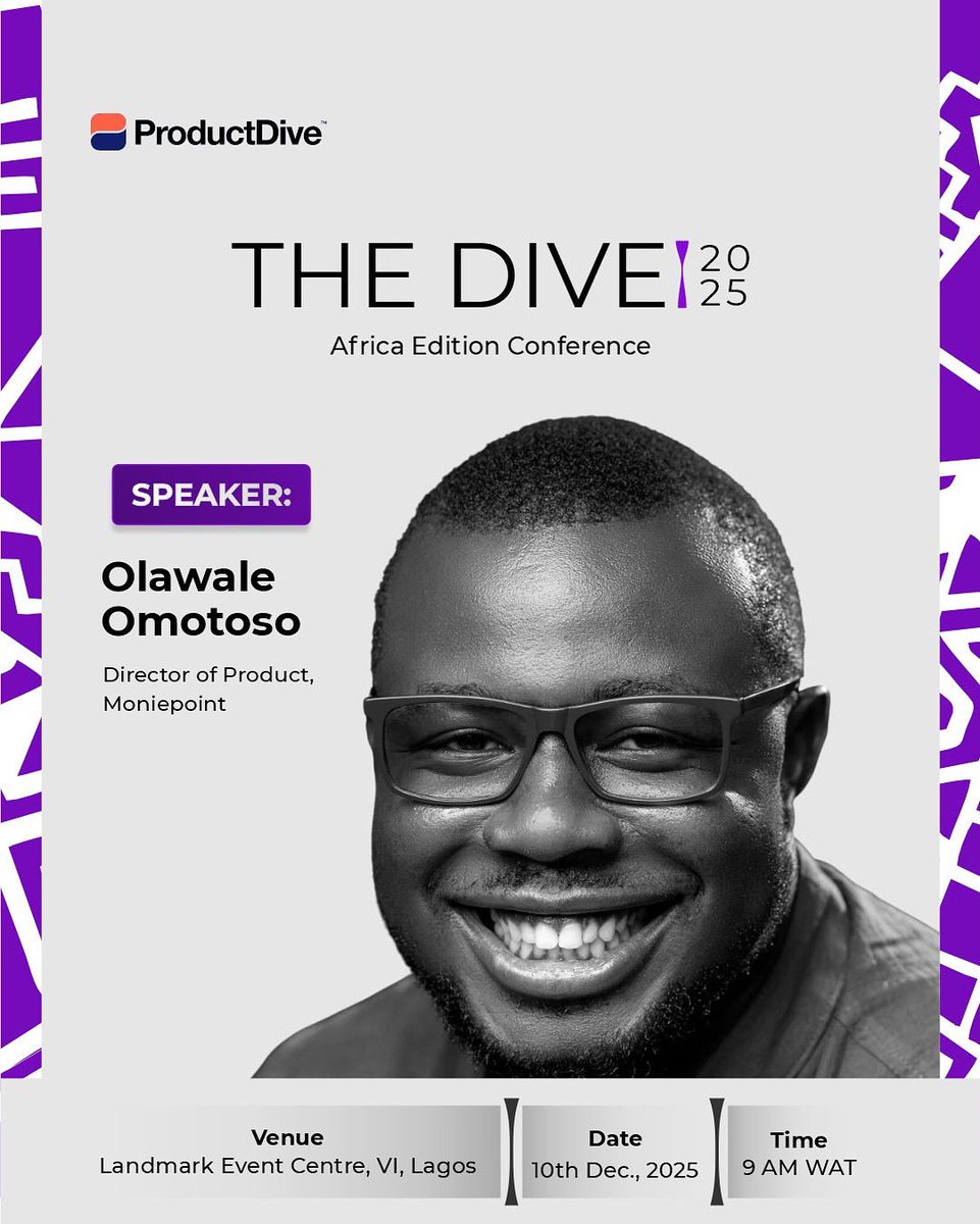 We’re excited to announce <a href="/olawaleflair/">Olawale 💡</a> , Director of Product, <a href="/moniepointng/">Moniepoint MFB</a> as one of our speakers at #TheDive2025 Conference🥳

This is the stage for Product Managers, Designers, Engineers, and QA professionals across the continent.

Get your ticket: productdive.com/the-dive-2025-…