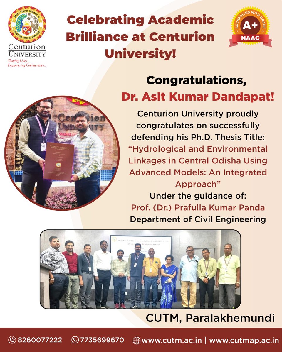 CUTM_AP's tweet image. 💧 Bridging Science and Sustainability through Innovation!

#cutmap #cutmbbsr #cutmpkd #centurionuniversity #civilengineering #phddefense #researchsuccess #odisharesearch #hydrologicalstudies #academicexcellence #sustainabilitythroughscience