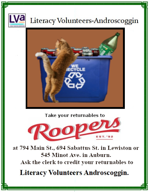 LiteracyAndro's tweet photo. Thank you to everyone who has donated!
We are currently having a bottle drive and could use your help.
Donate your recyclables at Roopers on Main St. or Sabattus St., Lewiston, or Minot Ave., Auburn and have the clerk credit LV-A. https://t.co/YdC6yKCNSC