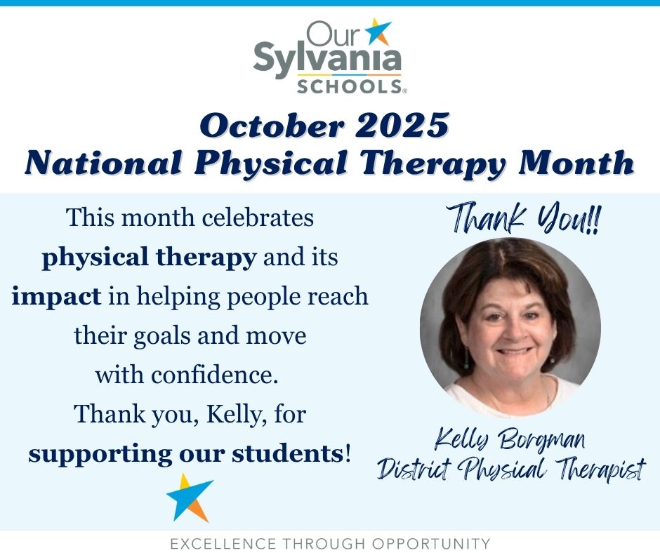 SylvaniaSchools's tweet image. Thank you to our Physical Therapist, Kelly Borgman! Your dedication helps our students stay strong, active, and ready to learn. #NationalPTmonth #supportstudents #sylvaniastaff #excellence