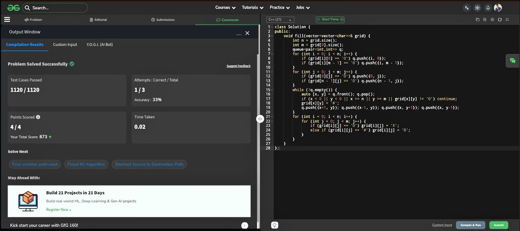 Subhojyoti_110's tweet image. #POTD of @geeksforgeeks

Problem: Replace O&apos;s with X&apos;s

Approach: BFS-based flood fill approach,starting from &apos;O&apos; cells to mark all connected safe regions, then converting remaining &apos;O&apos; cells to &apos;X&apos; as surrounded.

#GeeksforGeeks  #dsa #competetiveprogramming