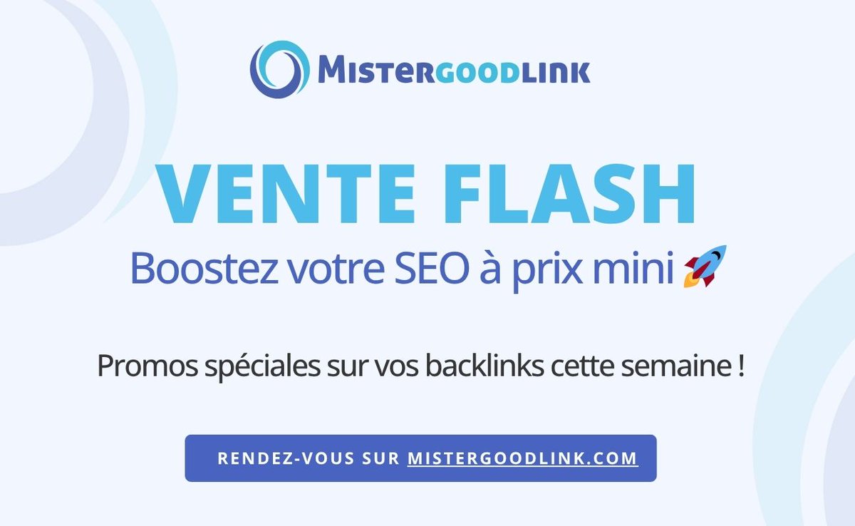 MisterGoodLink's tweet image. Boostez votre SEO à prix mini 🚀

Promos spéciales sur vos backlinks cette semaine !

Rendez-vous sur mistergoodlink.com pour en profiter. 

#netlinking #seo #backlinks