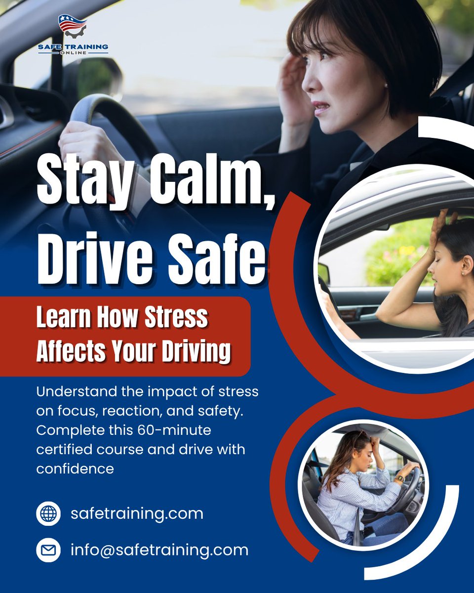 SAFETrainingOn1's tweet photo. Stay calm behind the wheel with our 60-minute certified stress management driving course. Drive safer today!
#DriverSafety #StressFreeDriving #SafeDriving #DrivingCourse #RoadSafety #FocusAndDrive #DriverTraining #StayCalmDriveSafe #CertifiedCourse #DefensiveDriving https://t.co/0f0Bu7ABHd