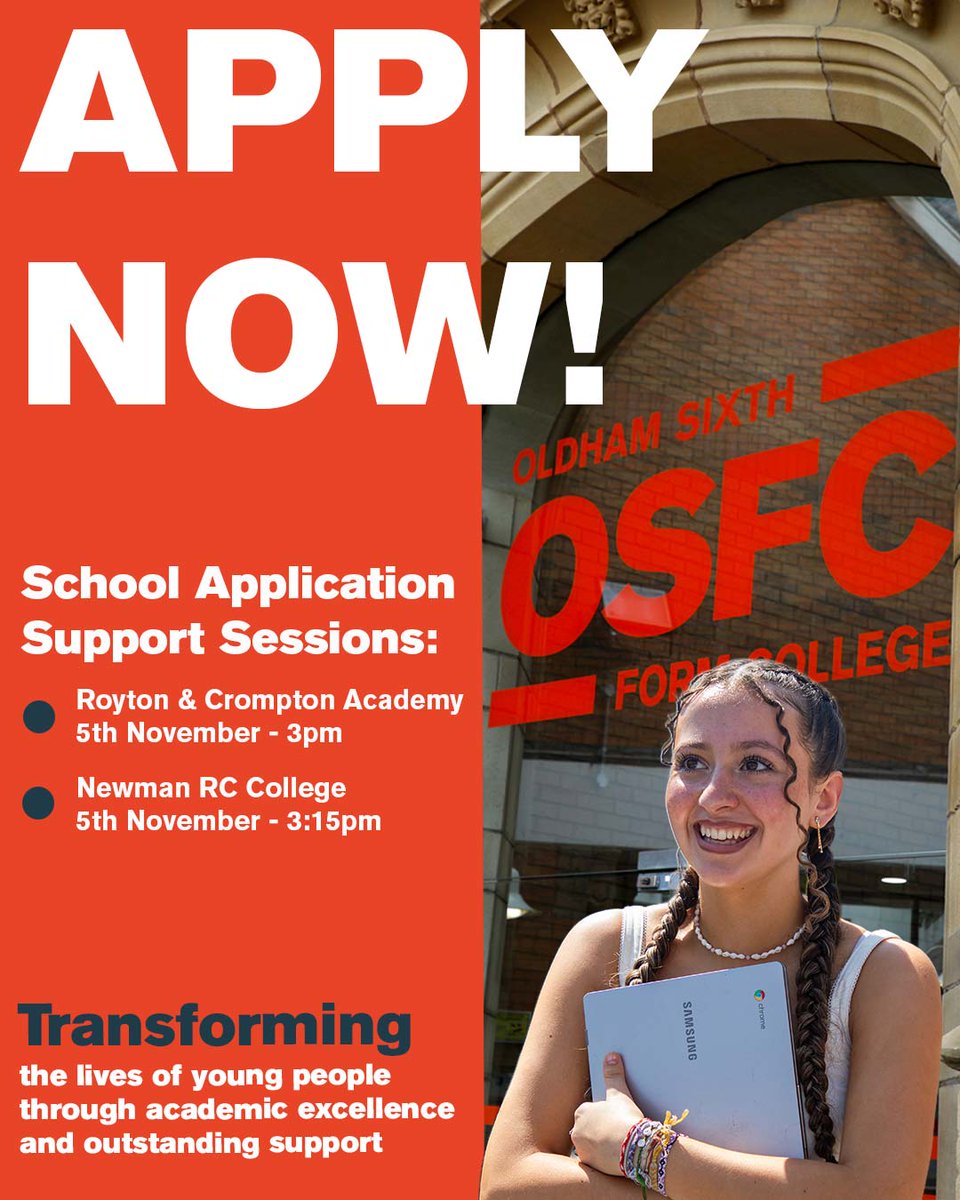 OSFC_Info's tweet image. Our admissions team are busy working through lots of applications to study with us next year! Don&apos;t miss out! Use the half term holiday to apply now: bit.ly/3PWZVNI 

Next week we are at:
⠀
🟠 @RoytonCrompton  5th November, 3pm
🟠 @NewmanRCCollege 5th November, 3:15pm