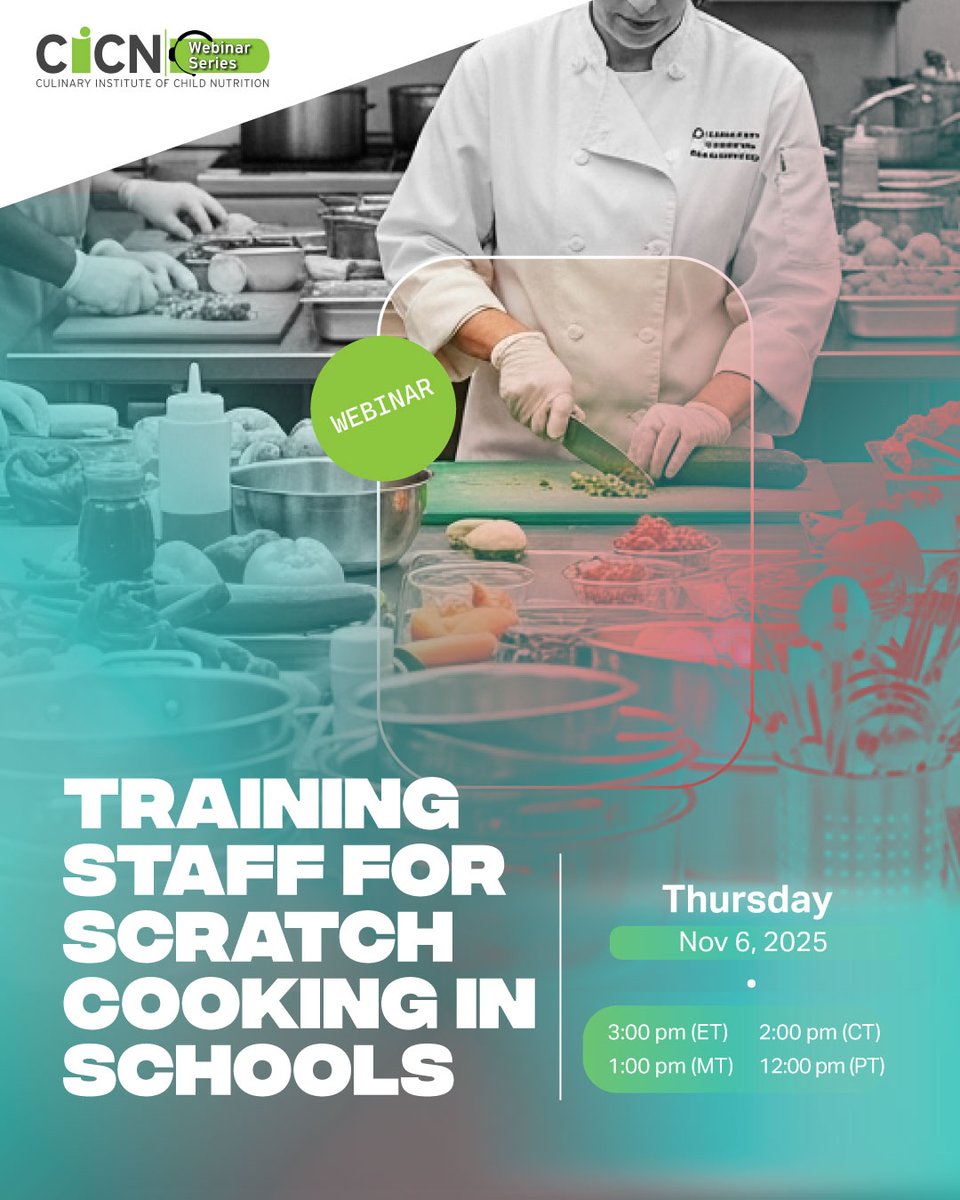 ichildnutrition's tweet image. Join the #CICNWebinar: Training Staff for Scratch Cooking in Schools on Nov 6, 3pm EST.

Learn how to build confidence and bring fresh, from-scratch meals to your school menus. 🍎

🔗: ilearn.theicn.org/learn/courses/…

#ScratchCooking #SchoolNutrition #SchoolMeals #SchoolChefs #CICN